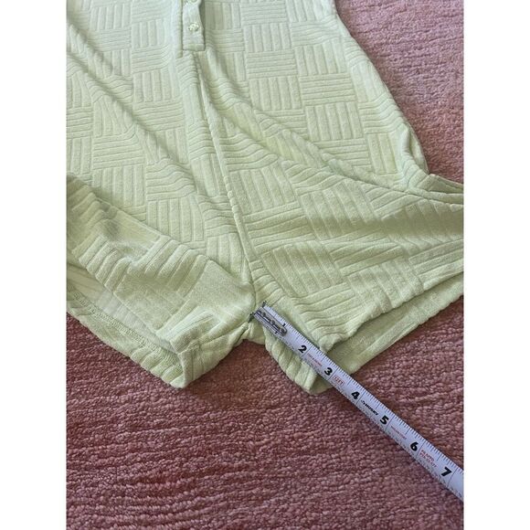Lime Green Textured Romper Polo Collar Button Front Stretch Women’s Size M - Picture 4 of 8
